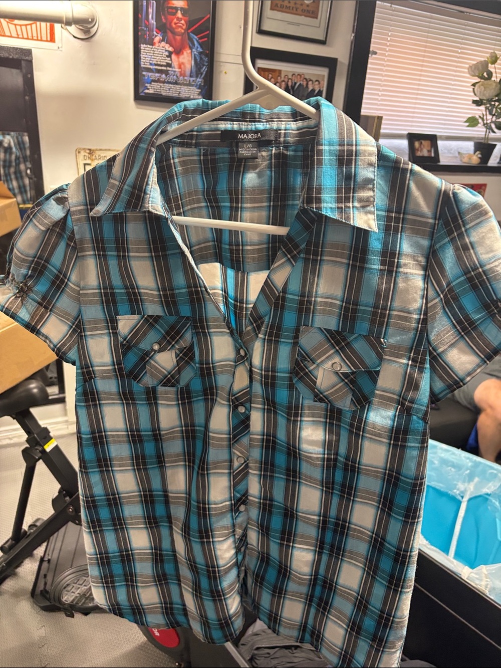 Majora Teal Plaid Short-Sleeve Button-Down Shirt